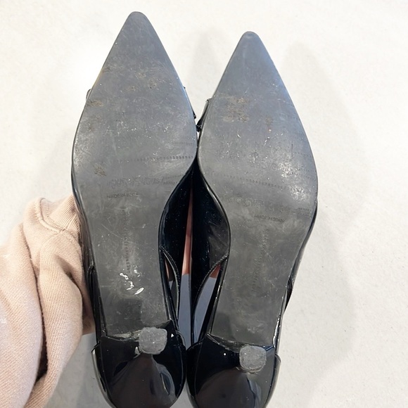Stuart Weitzman Tabetha Patent Leather Kitten Heels Black Buckle Pointed Toe 7 - Picture 8 of 13